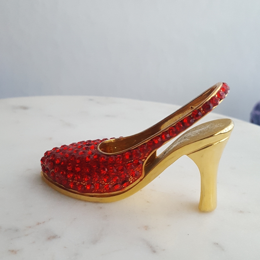 🌙Red Rhinestone Pave Crystal High Heel Miniature Shoe - Picture 2 of 10